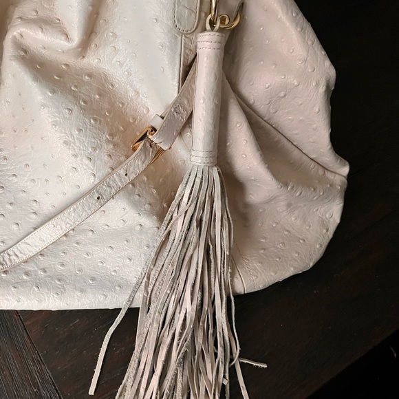 LARGE AUTHENTIC CRÈME COLORED LEATHER OSTRICH BAG - Picture 16 of 16